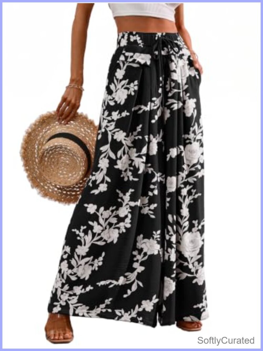 CORSKI Flowy Wide Leg Palazzo Pants High Waist Pull On Trousers